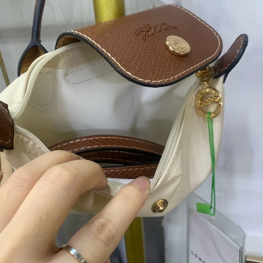 Longchamp Cream and Brown Le Pliage Small Handbag